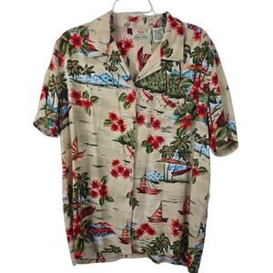 St. John Bay Women's Tropical Beach Hawaiian Aloha Short Sleeve Shirt Travel L